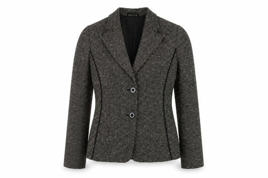 MaxMara Women's Black Tweed Wool Blend Tailored Blazer Size 12
