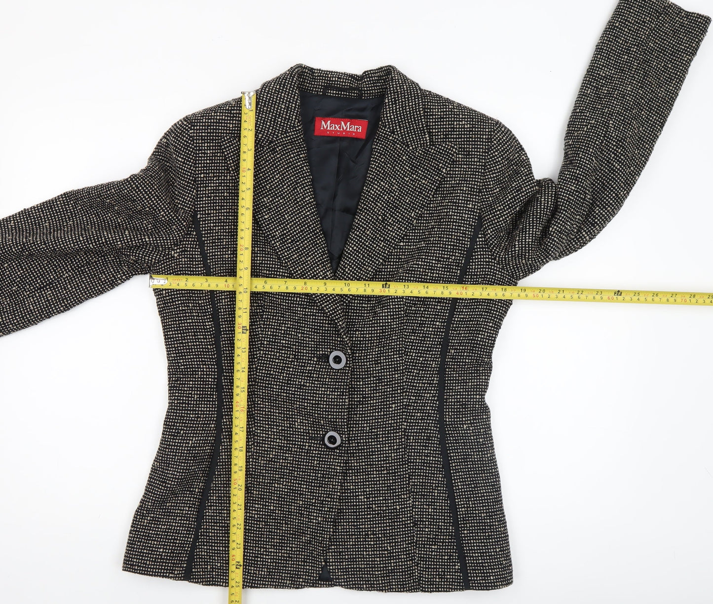 MaxMara Women's Black Tweed Wool Blend Tailored Blazer Size 12