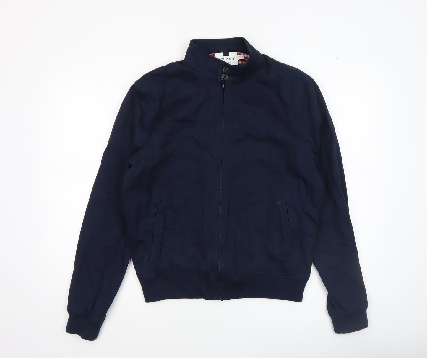 Topman Men's Blue Cotton Bomber Jacket Size S Stand-Up Collar Casual