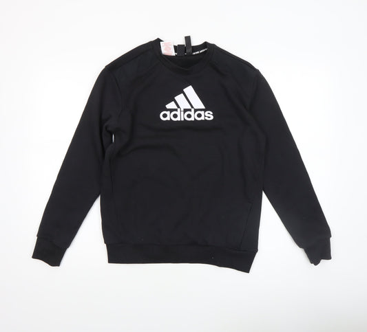 Adidas Boys Black 13-14 Years Pullover Crew Neck Logo Sweatshirt