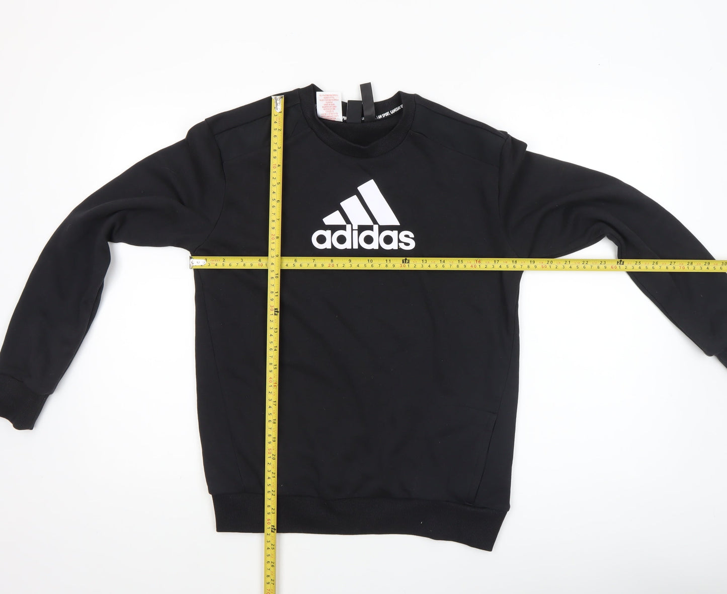 Adidas Boys Black 13-14 Years Pullover Crew Neck Logo Sweatshirt