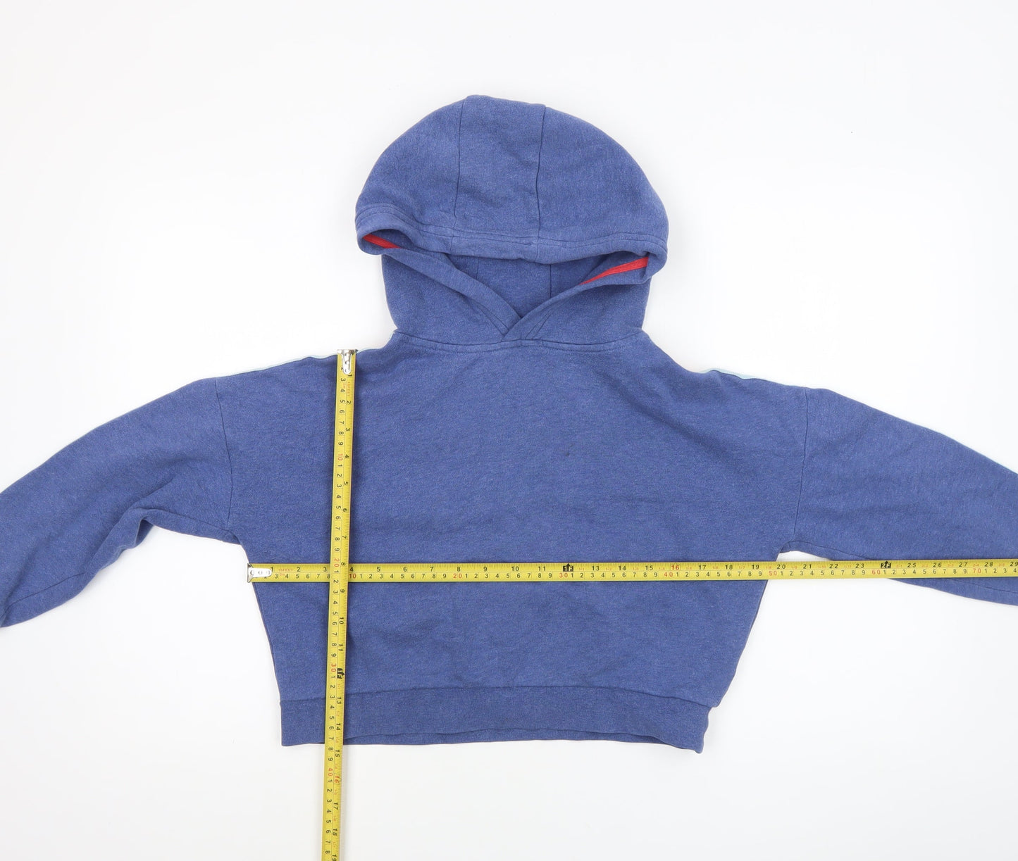 Boden Girls Blue Pullover Hoodie 9-10 Years Colourblock Striped Sleeves