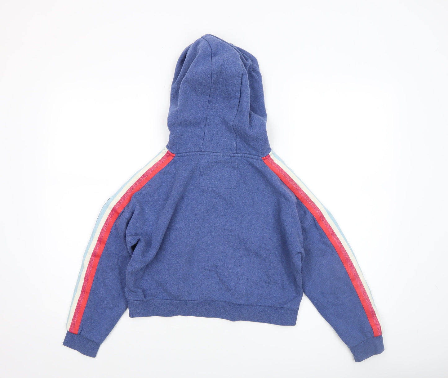 Boden Girls Blue Pullover Hoodie 9-10 Years Colourblock Striped Sleeves