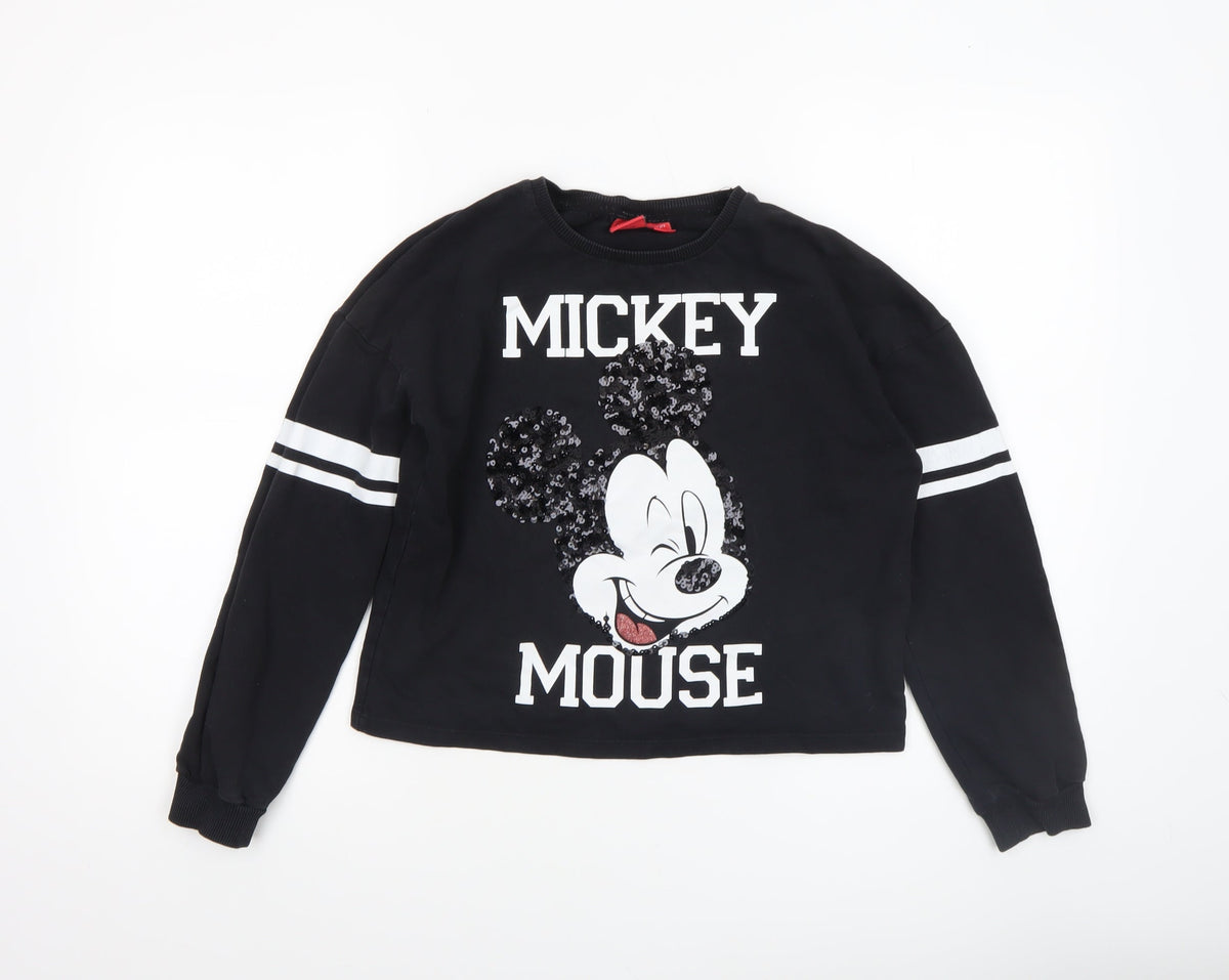 Disney Girls Black Mickey Mouse Sequin Pullover Sweatshirt 11-12 Years