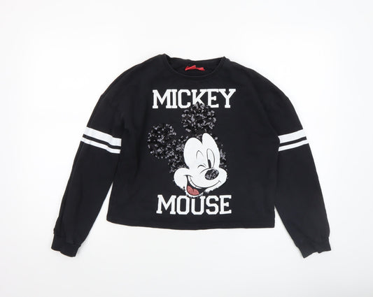 Disney Girls Black Mickey Mouse Sequin Pullover Sweatshirt 11-12 Years