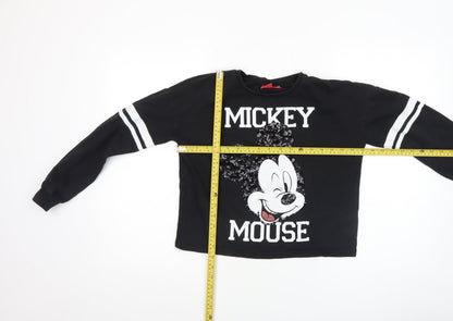 Back view of Disney girls’ black mickey mouse sequin pullover sweatshirt 11-12 years