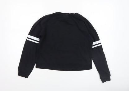 Close-up detail of Disney girls’ black mickey mouse sequin pullover sweatshirt 11-12 years