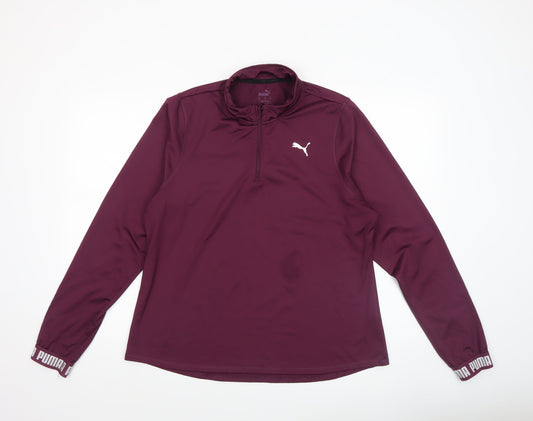 Puma Womens Burgundy 1/4 Zip Pullover Sweatshirt XL Polyester