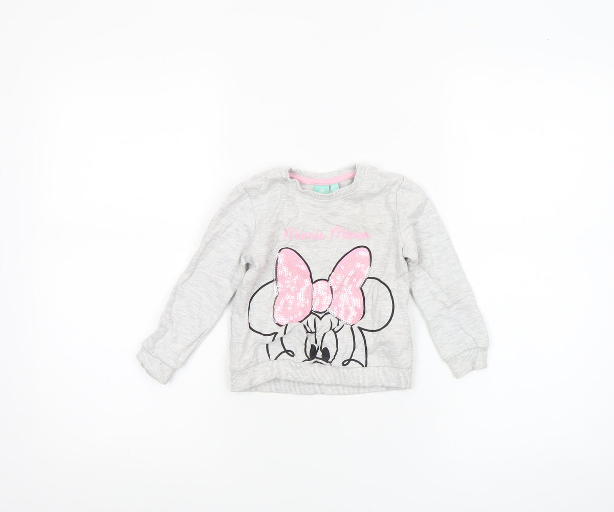Disney Baby Girls Grey Minnie Mouse Long Sleeve Sequin T-Shirt 18-24 Months