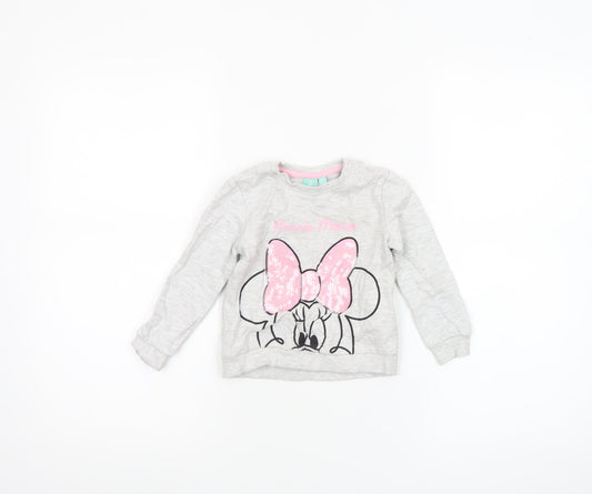 Disney Baby Girls Grey Minnie Mouse Long Sleeve Sequin T-Shirt 18-24 Months
