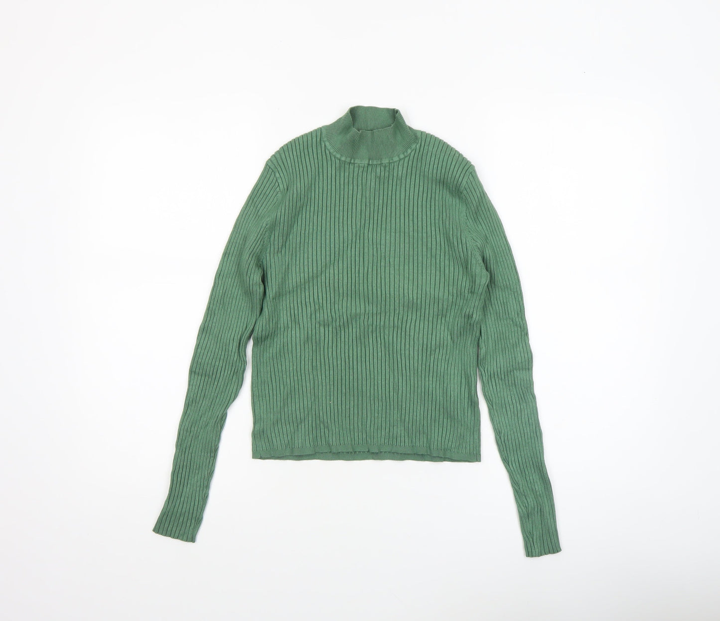 Diesel Women's Green Mock Neck Ribbed Knit Slim Pullover Jumper M