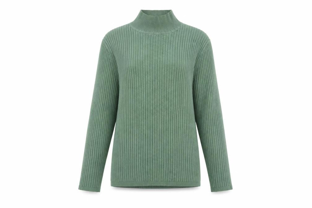 Diesel Women's Green Mock Neck Ribbed Knit Slim Pullover Jumper M
