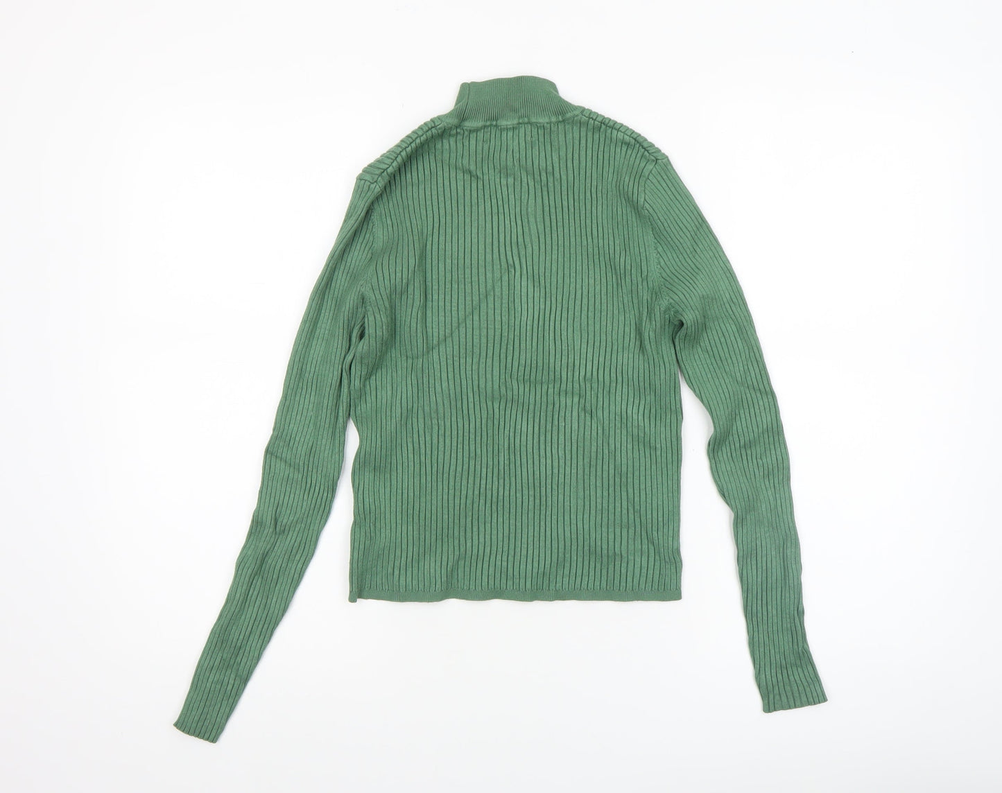 Diesel Women's Green Mock Neck Ribbed Knit Slim Pullover Jumper M