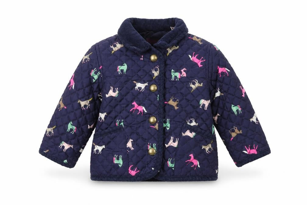 Joules Girls Blue Quilted Animal Print Jacket 6-9 Months