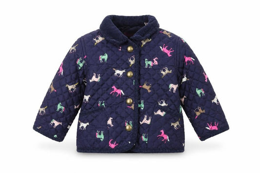 Joules Girls Blue Quilted Animal Print Jacket 6-9 Months