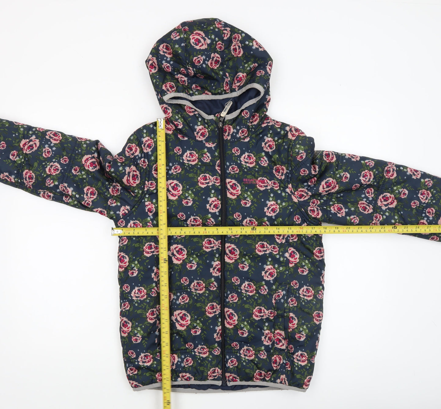 Regatta Girls Blue Floral Hooded Puffer Jacket 11-12 Years Water Resistant