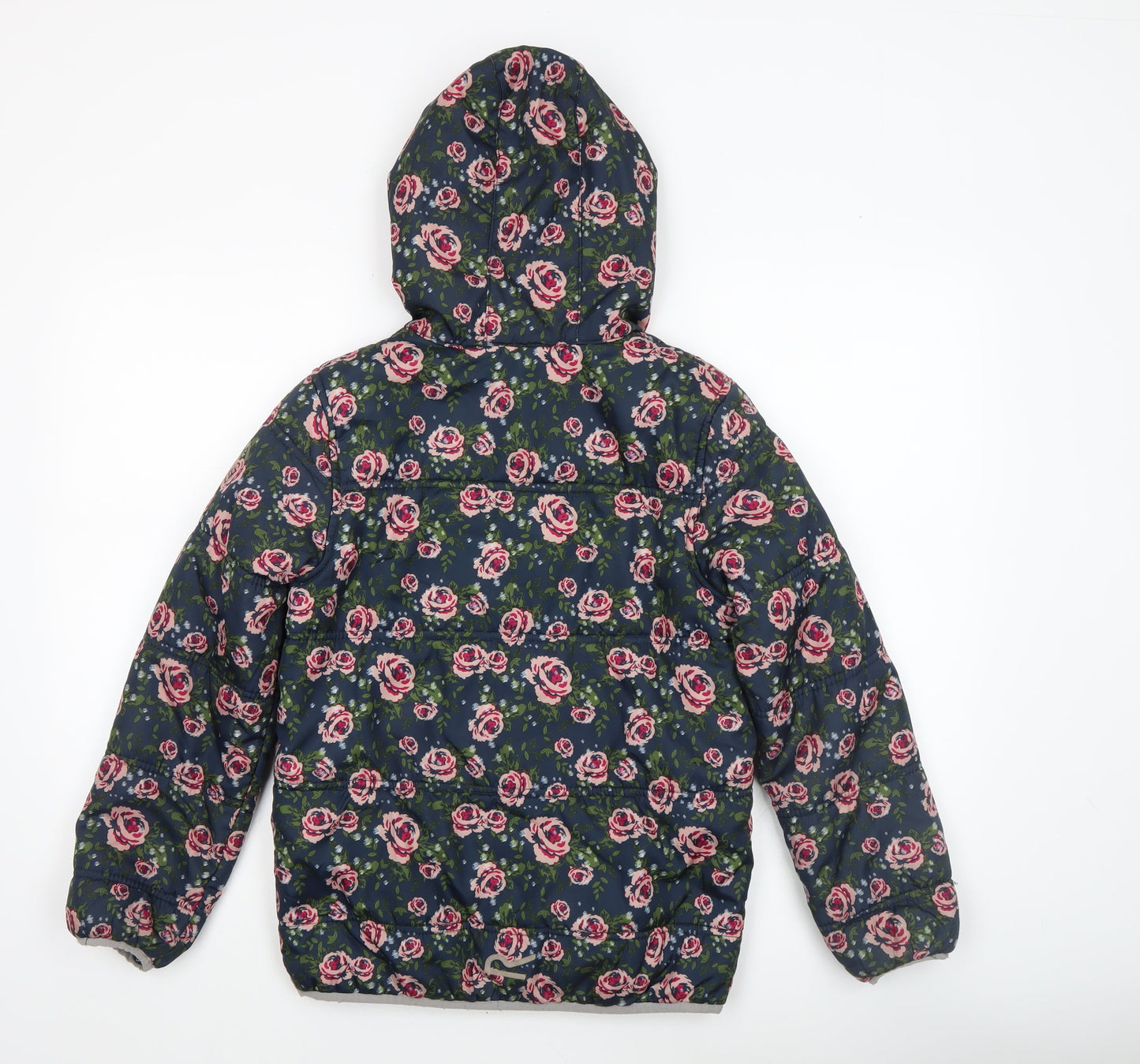 Regatta Girls Blue Floral Hooded Puffer Jacket 11-12 Years Water Resistant