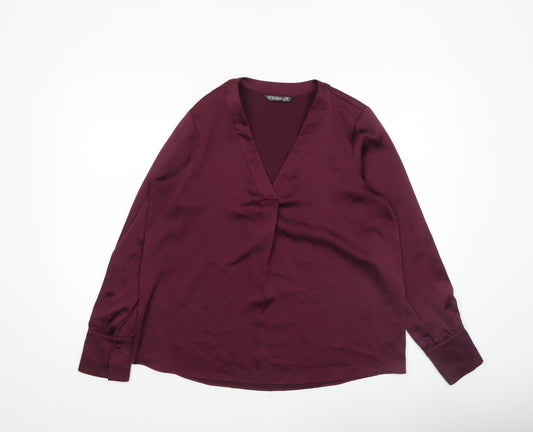 Dunnes Women’s Burgundy V-Neck Long Sleeve Polyester Blouse Size M