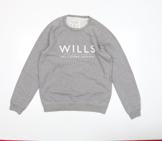 Jack Wills Men’s Grey Pullover Sweatshirt M Logo Crew Neck