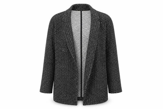 Front view of Miss Selfridge Women’s Black Knit Coatigan, size UK 8, Mid Length Open Front