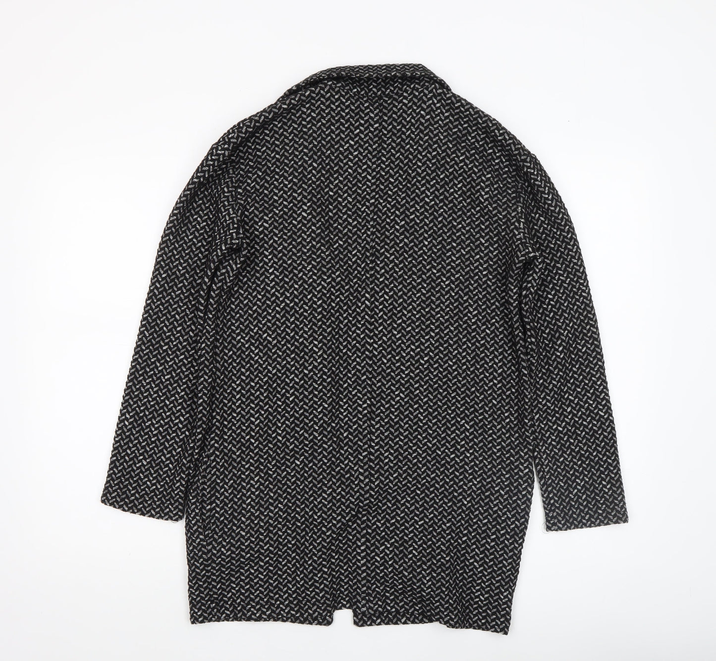 Miss Selfridge Women’s Black Knit Coatigan Size 8 Mid Length Open Front