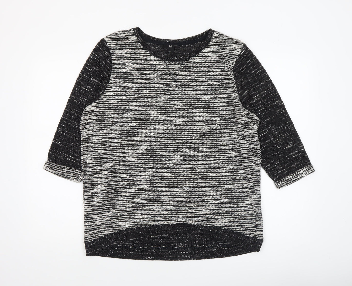 H&M Women's Black Striped 3/4 Sleeve Knit T-Shirt Size 12