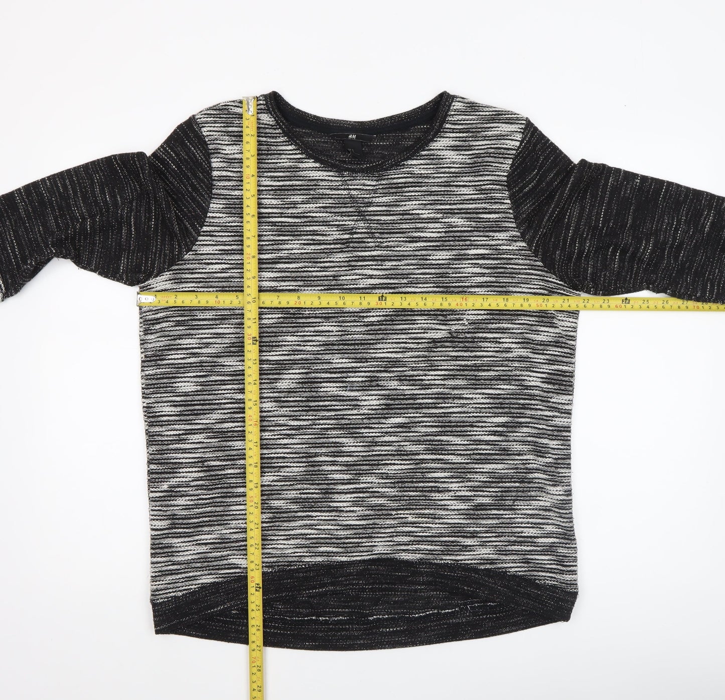 H&M Women's Black Striped 3/4 Sleeve Knit T-Shirt Size 12
