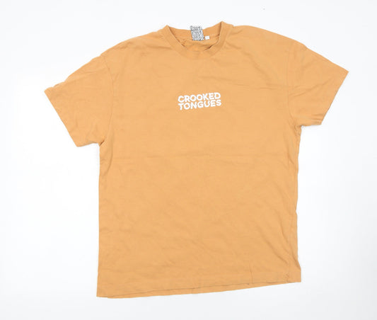 Crooked Tongues Men's Beige Graphic Skate T-Shirt Size M