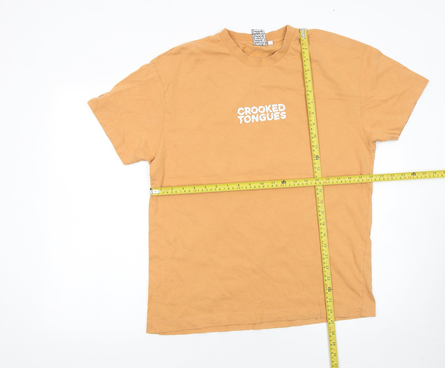 Crooked Tongues Men's Beige Graphic Skate T-Shirt Size M
