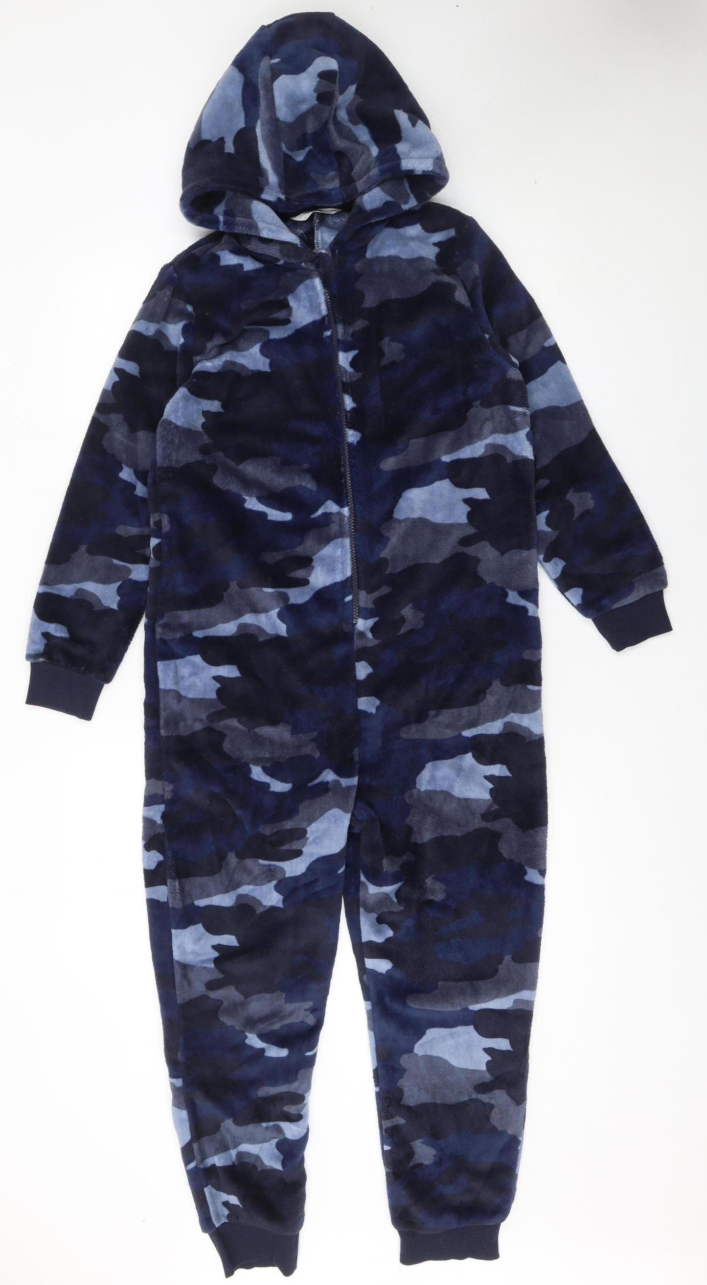 Marks and Spencer Boys Blue Camouflage Fleece Hooded Onesie 10-11 Years