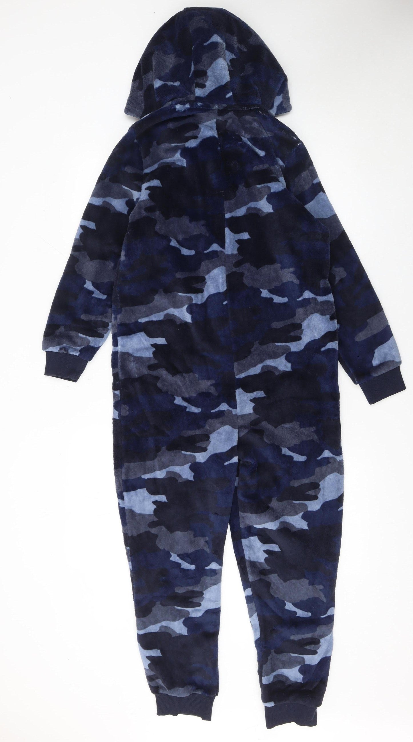Marks and Spencer Boys Blue Camouflage Fleece Hooded Onesie 10-11 Years