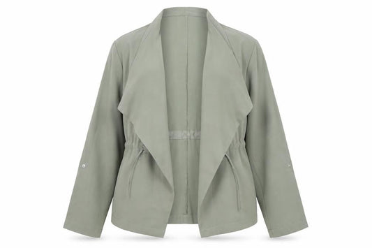 Front view of Principles Women’s Green Open Front Mid-Length Jacket, size UK 14