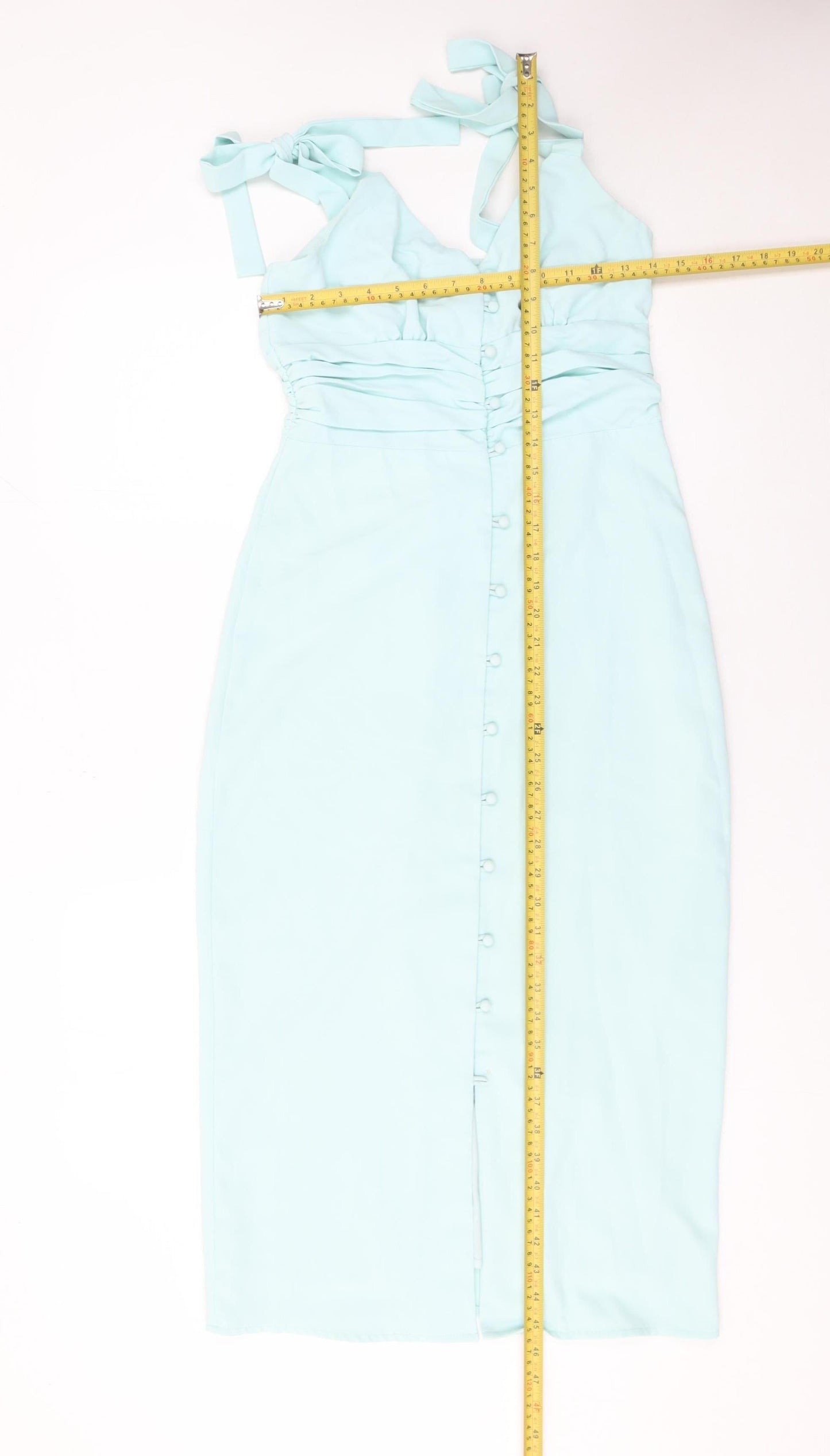 In The Style Women's Blue Size 8 Bodycon Midi Dress with Button Detail