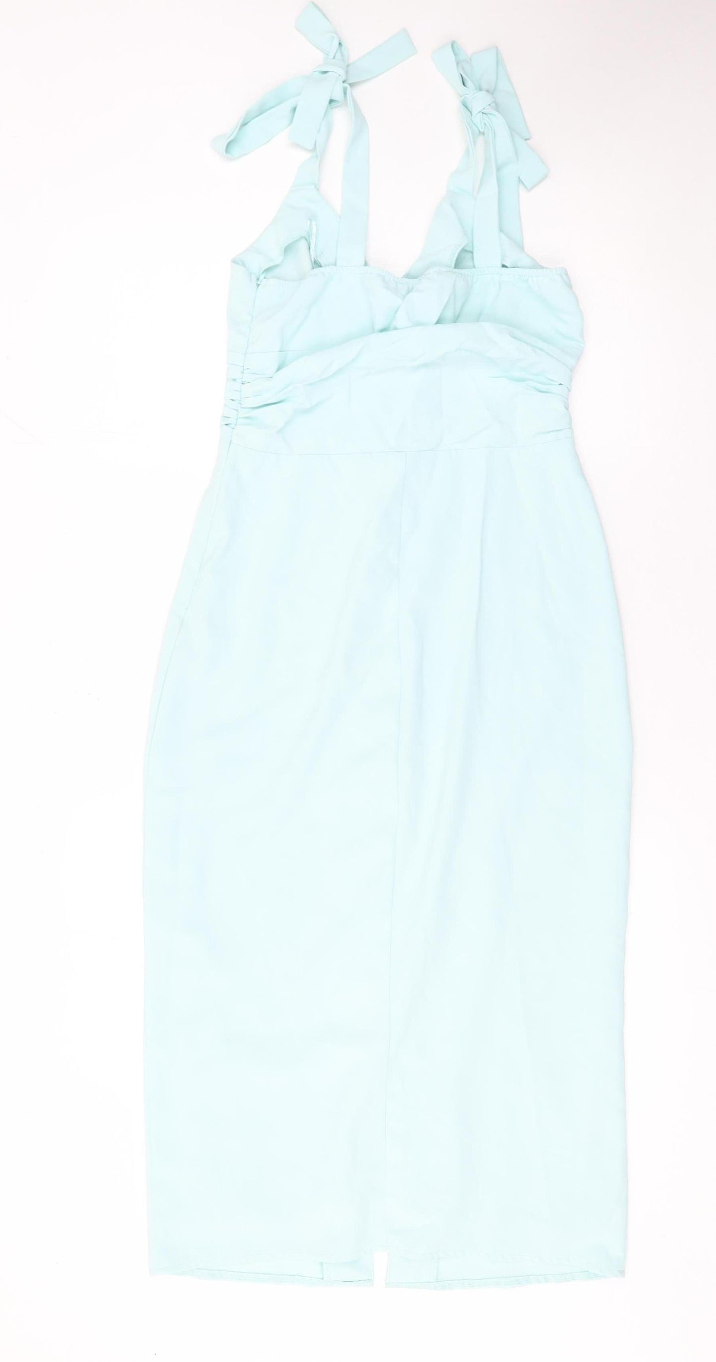 In The Style Women's Blue Size 8 Bodycon Midi Dress with Button Detail