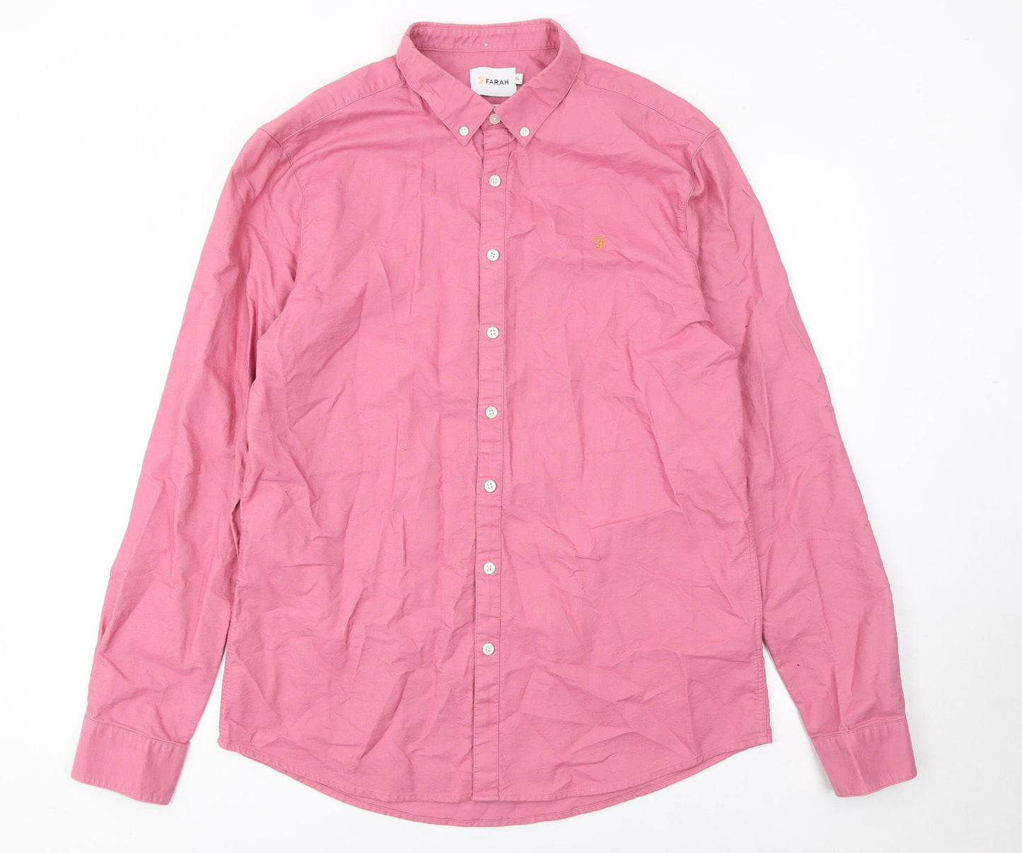 Farah Men's Pink Slim Fit Long Sleeve Cotton Button-Up Shirt XL