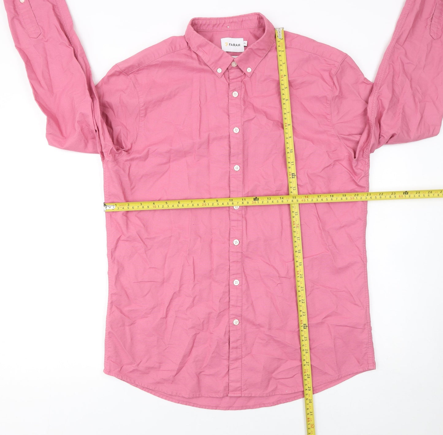 Farah Men's Pink Slim Fit Long Sleeve Cotton Button-Up Shirt XL