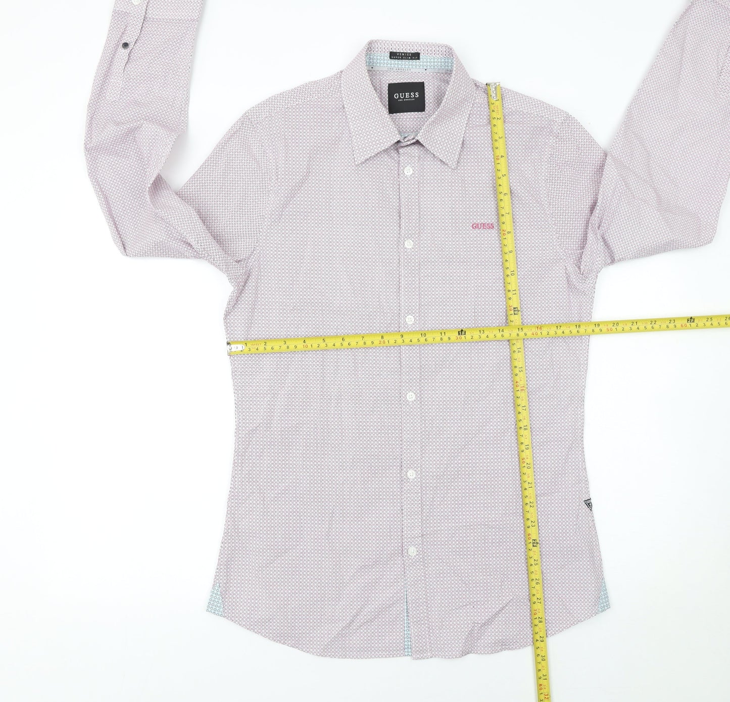 Guess Mens White Slim Fit Geometric Long Sleeve Button Up Shirt Size L