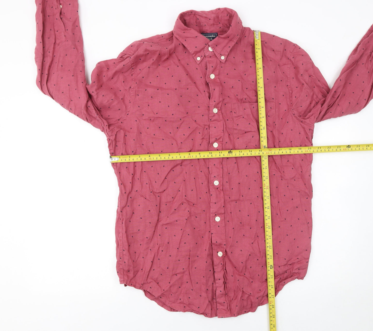 Abercrombie & Fitch Men’s Red Linen Long Sleeve Button-Up Shirt Size L