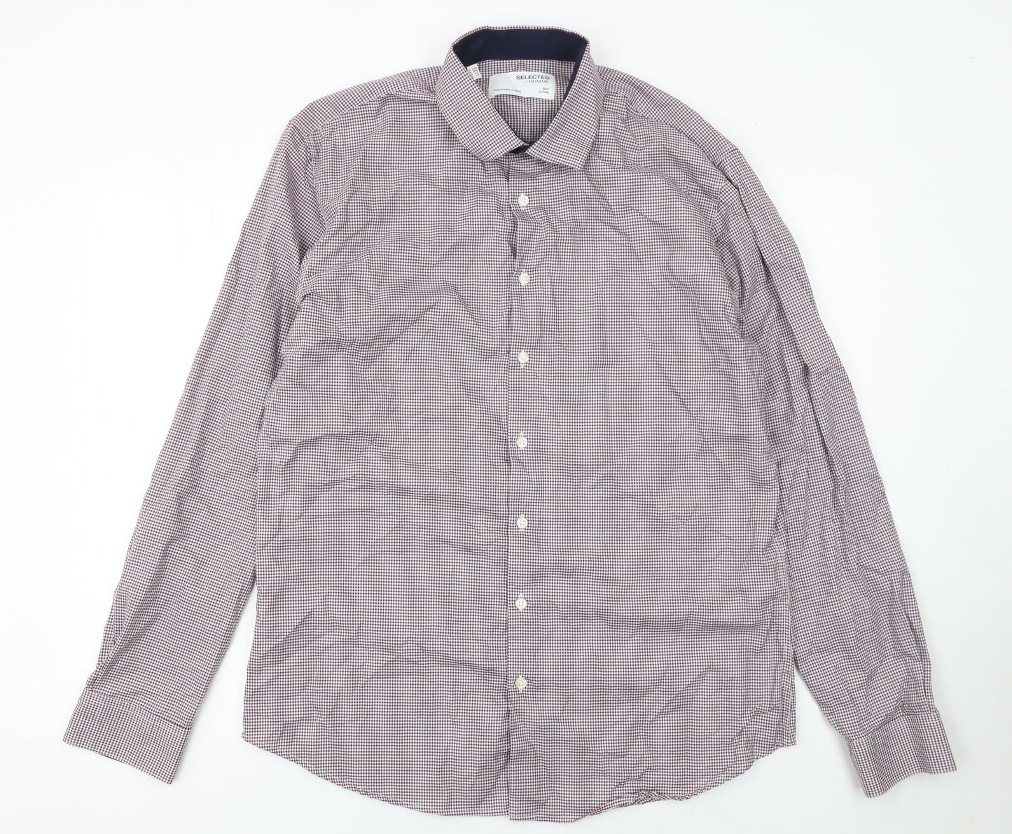 SELECTED HOMME Men's Multicoloured Slim Fit Check Button-Up Shirt Size 17.5 Long Sleeve