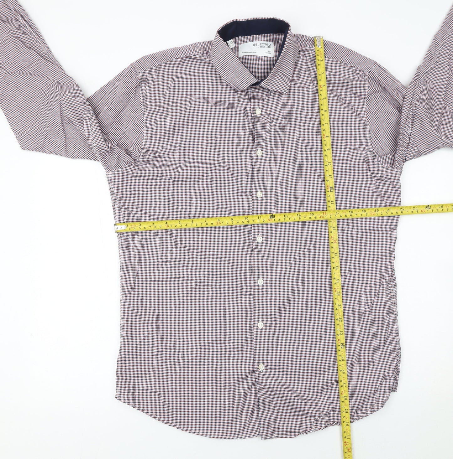 SELECTED HOMME Men's Multicoloured Slim Fit Check Button-Up Shirt Size 17.5 Long Sleeve