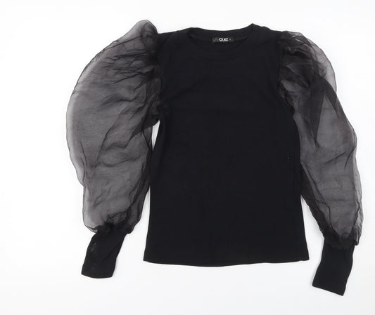Quiz Womens Black Puff Sleeve Crew Neck T-Shirt Size S