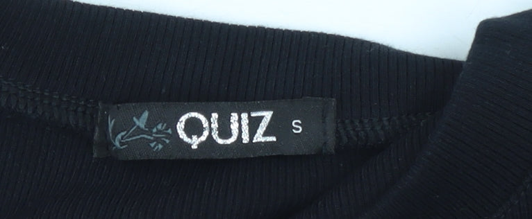 Quiz Womens Black Puff Sleeve Crew Neck T-Shirt Size S