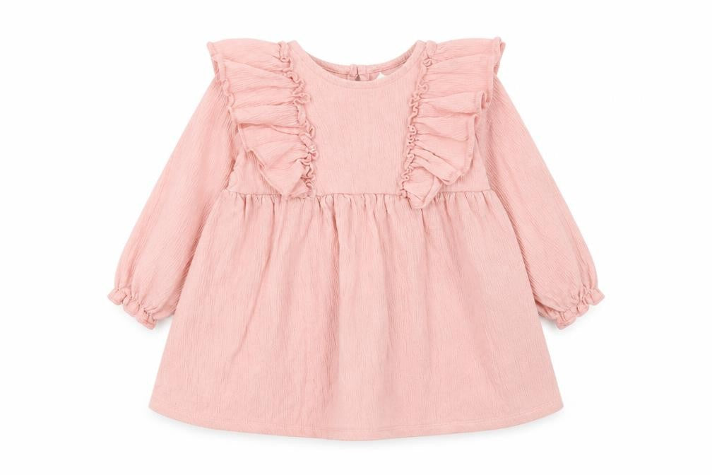H&M Girls Pink Ruffle A-Line Long Sleeve Dress 9-12 Months