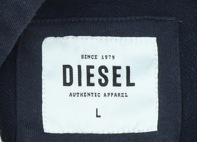 Diesel Men's Grey Pullover Hoodie Size L Classic Fleece Sweatshirt