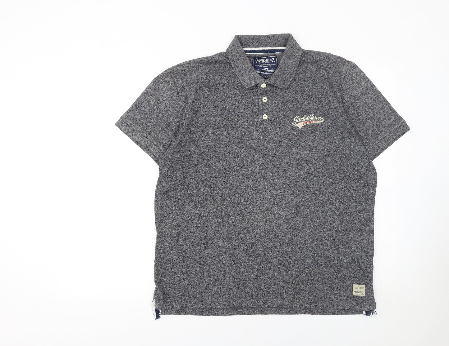 Jack & Jones Mens Grey XL Vintage Cotton Short Sleeve Polo Shirt