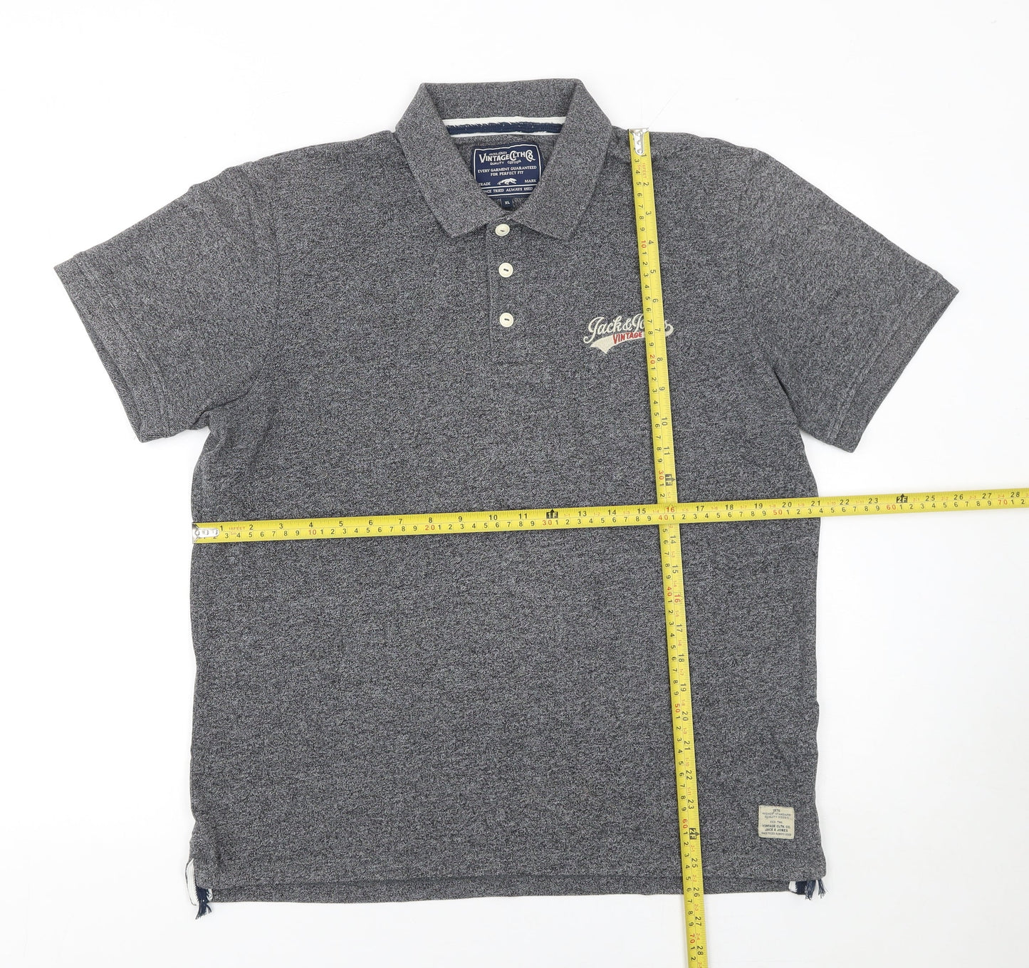 Jack & Jones Mens Grey XL Vintage Cotton Short Sleeve Polo Shirt