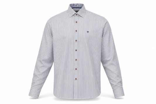 Benetti Luxury Men's Blue Striped Cotton Long Sleeve Button-Up Shirt L