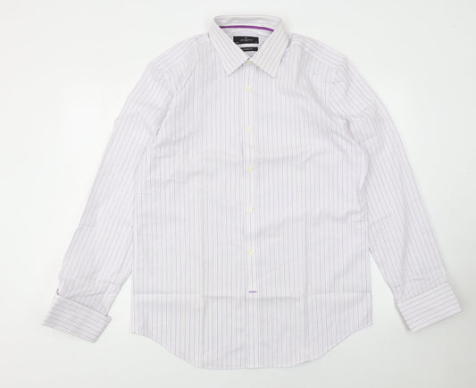 Jeff Banks Mens White Striped Tailored Fit 16in Formal Cotton Shirt