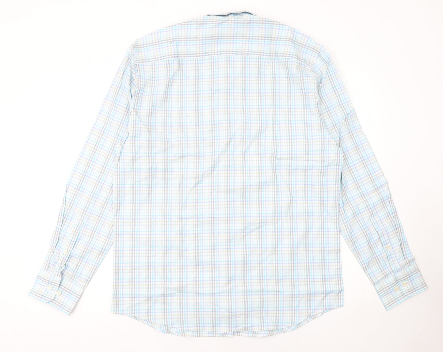 Dunnes Stores Men's Blue Check Cotton Long Sleeve Button-Up Shirt Size L