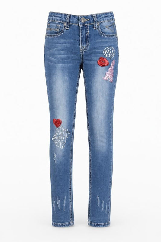 Vigoss Teens Blue Skinny Jeans Size 10 Sequin Embroidered Denim